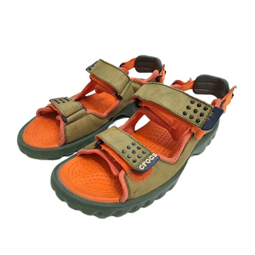 Crocs Tikali Mens 12 Suede Slip On Adjustable Sandals Trail Orange Green Straps